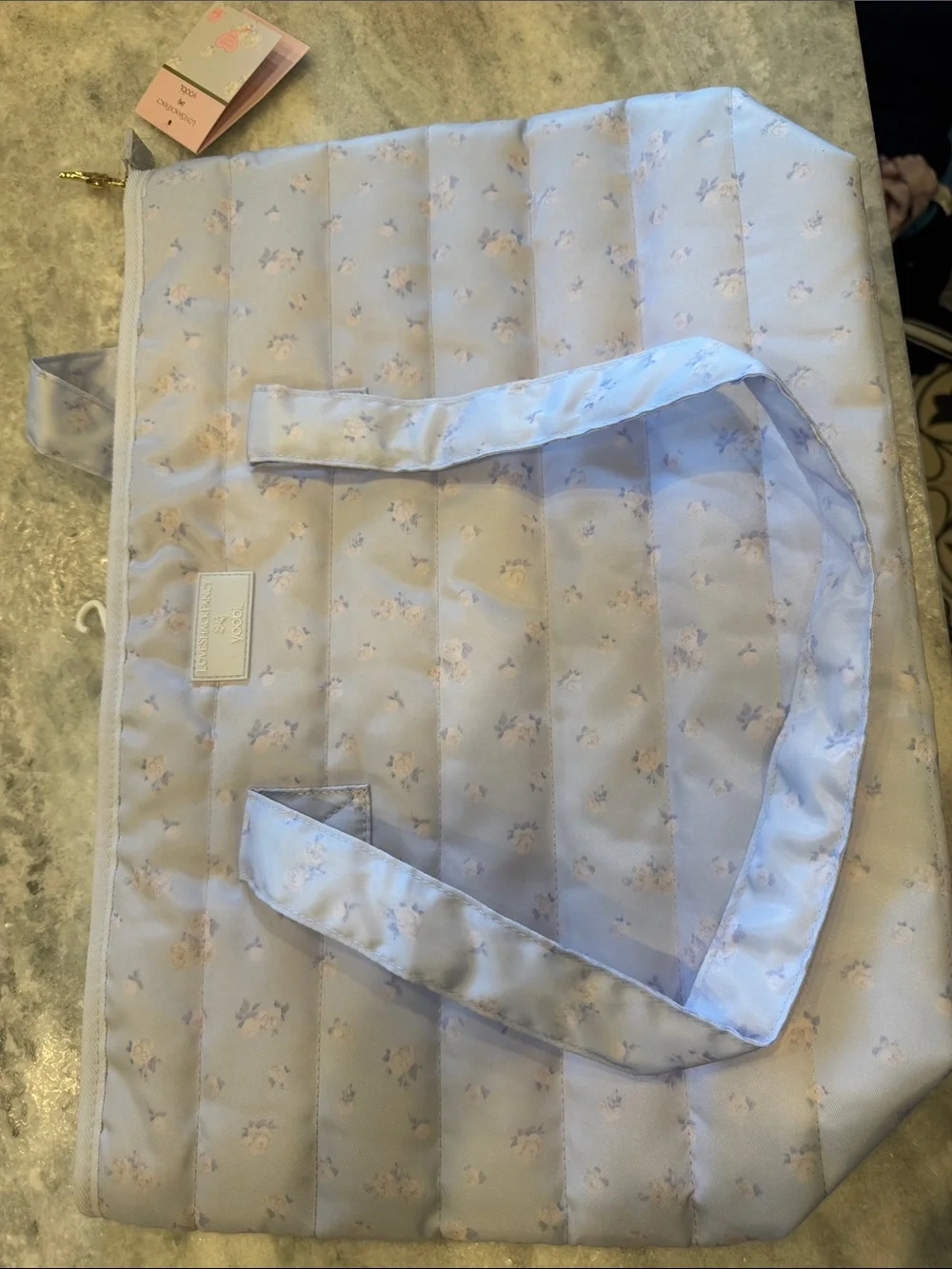 Kids Quilted Light Blue Floral Tote Bag